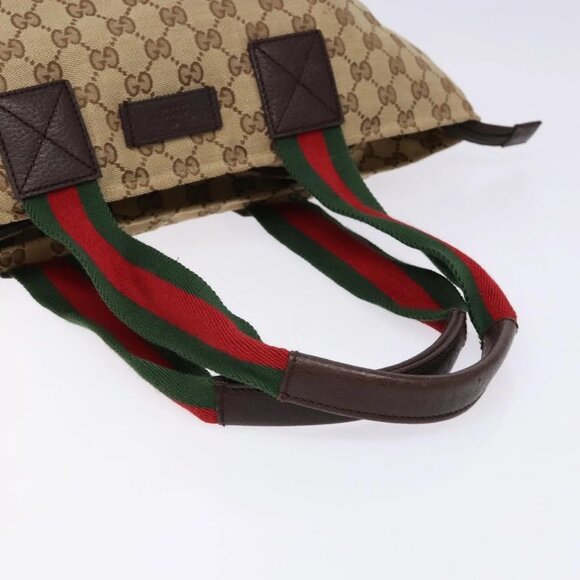 GUCCI GG Canvas Web Sherry Line Tote Bag Beige Red Green 131230 Auth ep10289 - Picture 8 of 16
